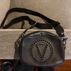 Valentino Black Leather Crossbody Bag with Studded Logo